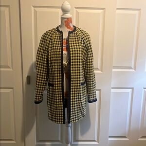Stylish Yellow and Black Checkered Women's Coat